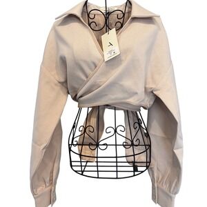 NWT ATOIR The Variable Crop Wrap Top Sand Beige Long Sleeve Blouse Sz 4